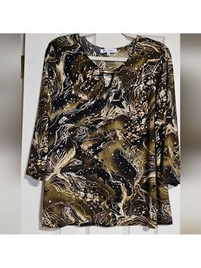 Emily Daniels Olive Abstract Print Top Women's Size XL